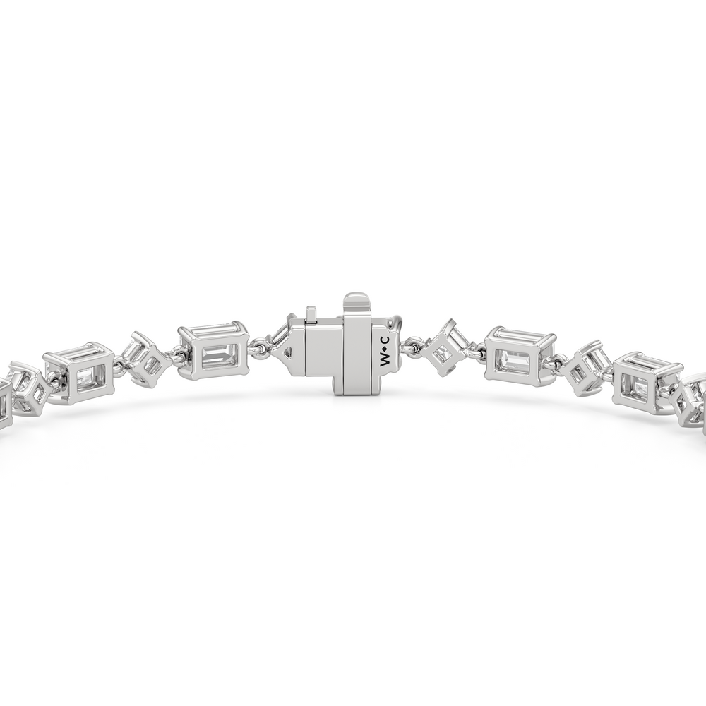 Alternating Emerald and Princess Tennis Bracelet with 7 1/8 Cut Diamond in 14KT White Gold view 7
