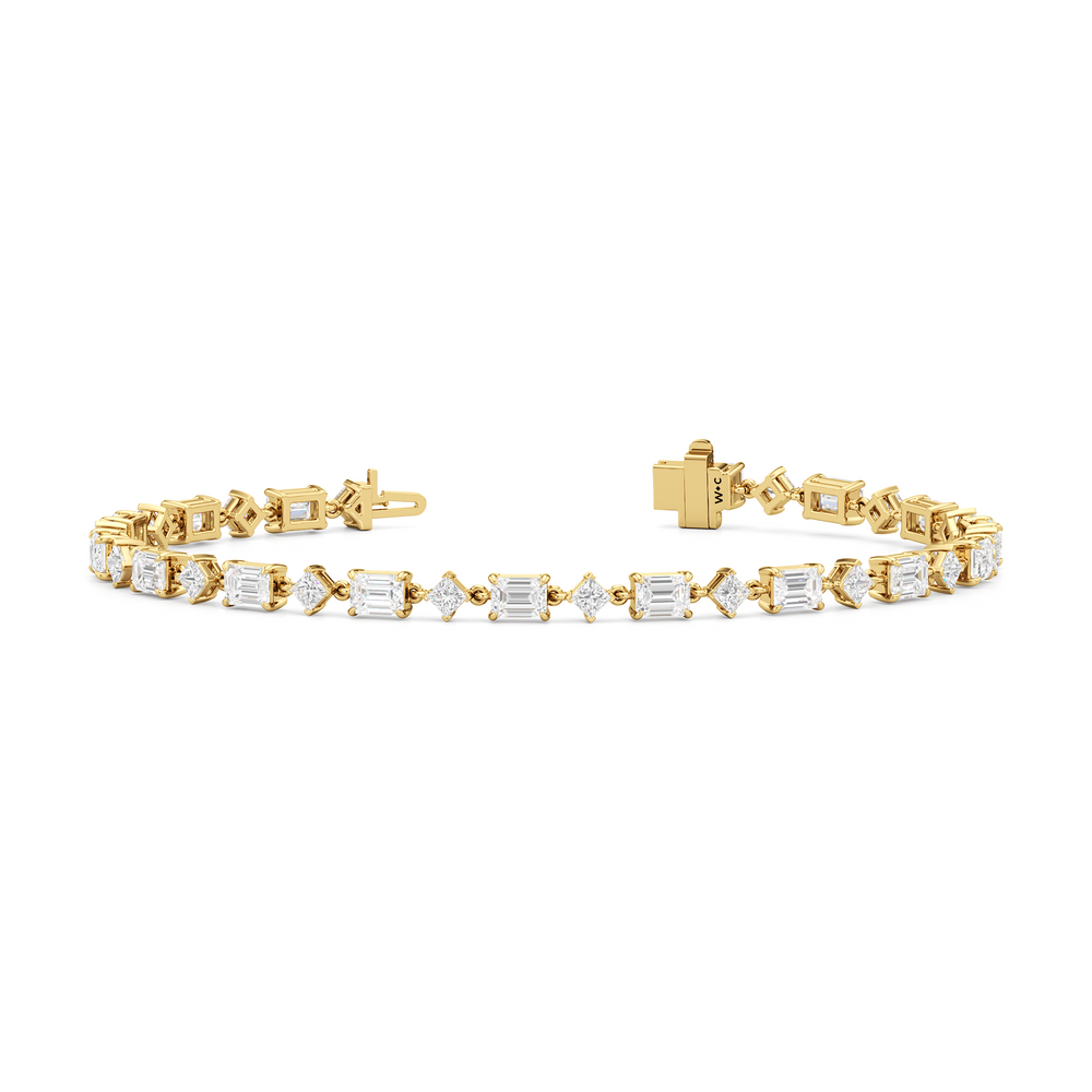 Alternating Emerald and Princess Tennis Bracelet with 7 1/8 Cut Diamond in 14KT Yellow Gold view 2

