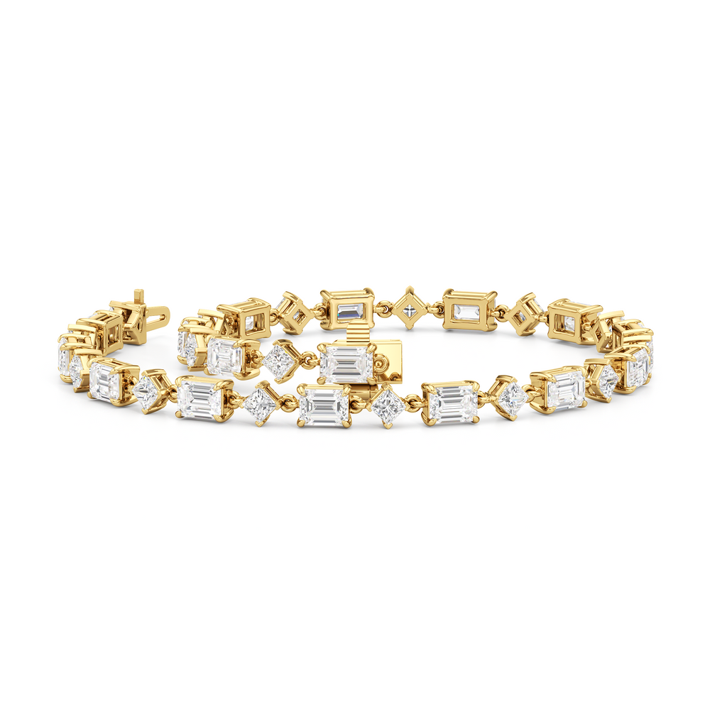 Alternating Emerald and Princess Tennis Bracelet with 7 1/8 Cut Diamond in 14KT Yellow Gold view 3
