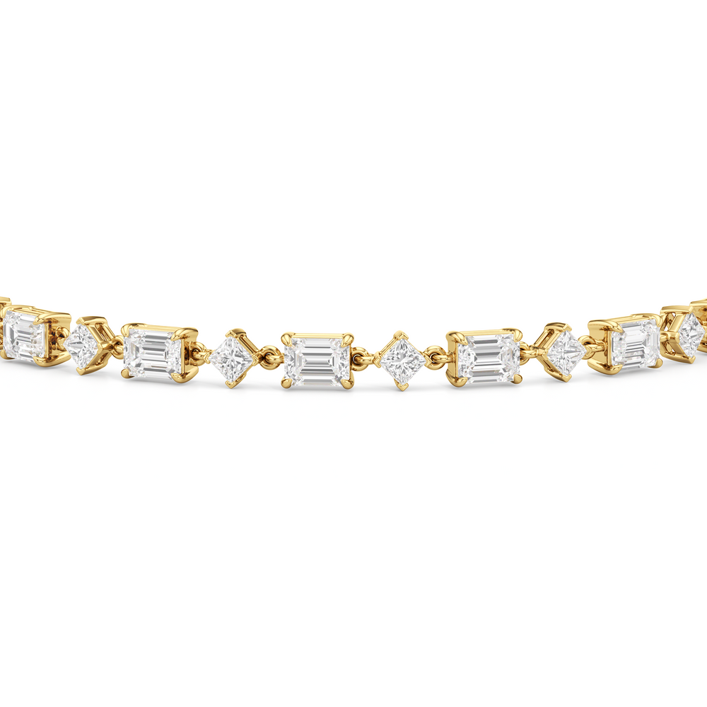 Alternating Emerald and Princess Tennis Bracelet with 7 1/8 Cut Diamond in 14KT Yellow Gold view 6
