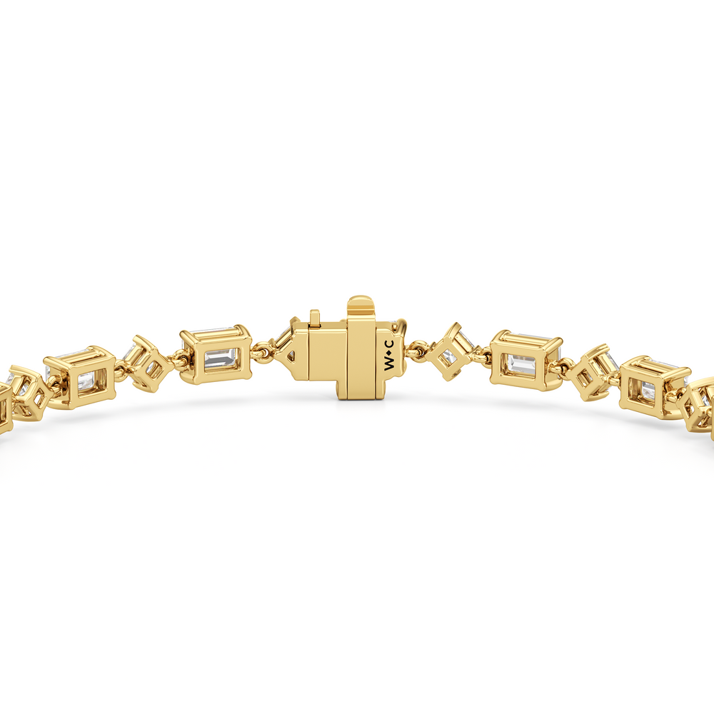 Alternating Emerald and Princess Tennis Bracelet with 7 1/8 Cut Diamond in 14KT Yellow Gold view 7

