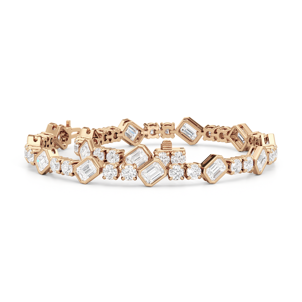 Stationed Emerald Bezel Set Tennis Bracelet with 7 Cut Diamond in 14KT Rose Gold view 3
