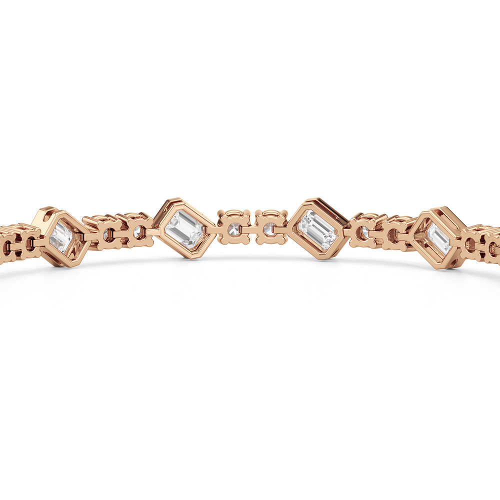 Stationed Emerald Bezel Set Tennis Bracelet with 7 Cut Diamond in 14KT Rose Gold view 8
