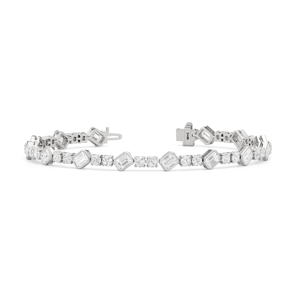 Stationed Emerald Bezel Set Tennis Bracelet with 7 Cut Diamond in 14KT White Gold view 2
