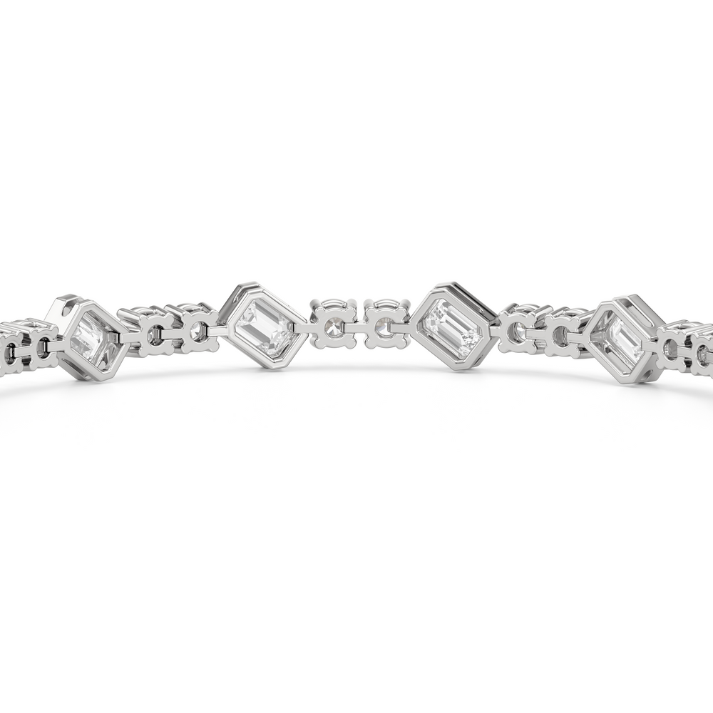 Stationed Emerald Bezel Set Tennis Bracelet with 7 Cut Diamond in 14KT White Gold view 8
