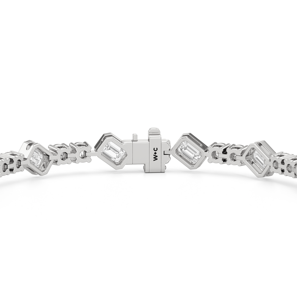 Stationed Emerald Bezel Set Tennis Bracelet with 7 Cut Diamond in 14KT White Gold view 7
