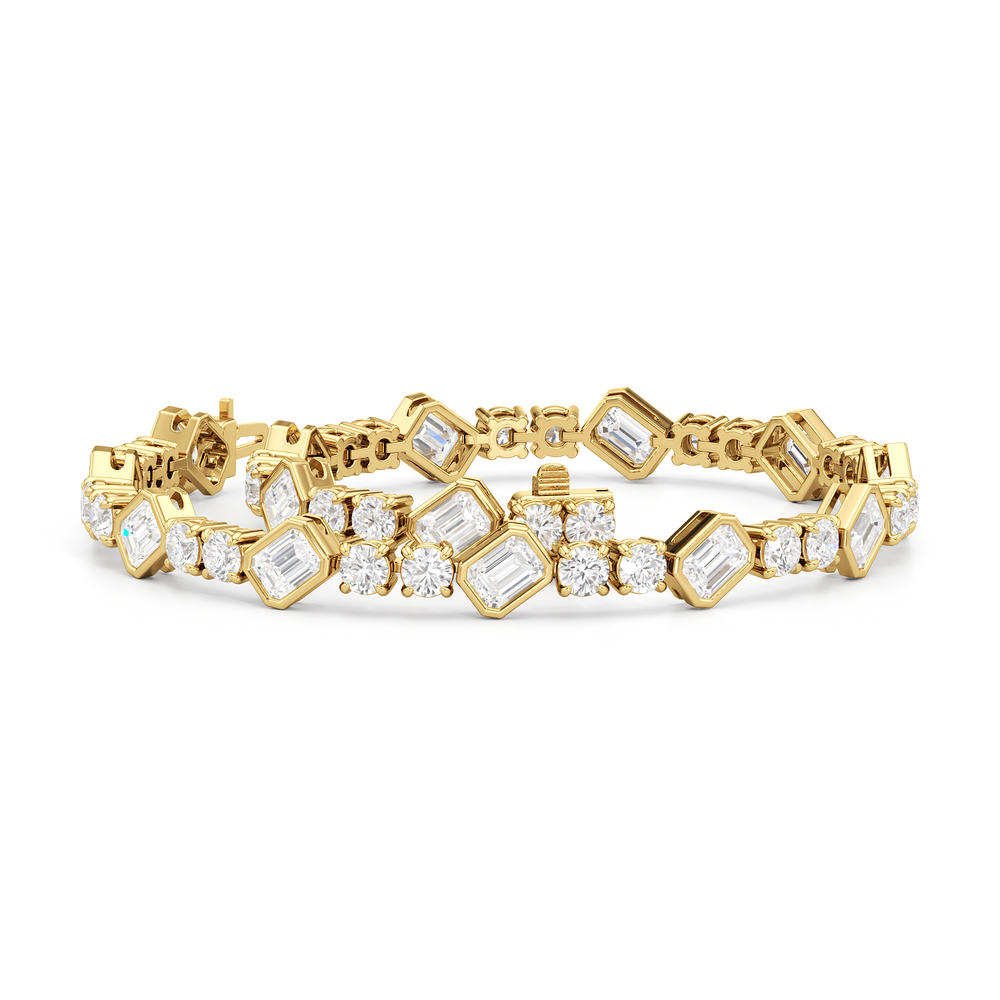 Stationed Emerald Bezel Set Tennis Bracelet with 7 Cut Diamond in 14KT Yellow Gold view 3
