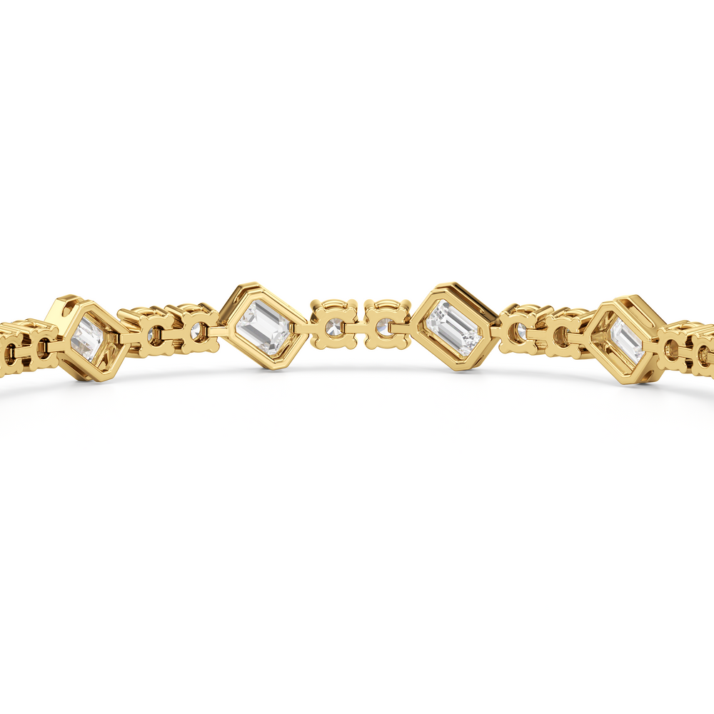 Stationed Emerald Bezel Set Tennis Bracelet with 7 Cut Diamond in 14KT Yellow Gold view 8
