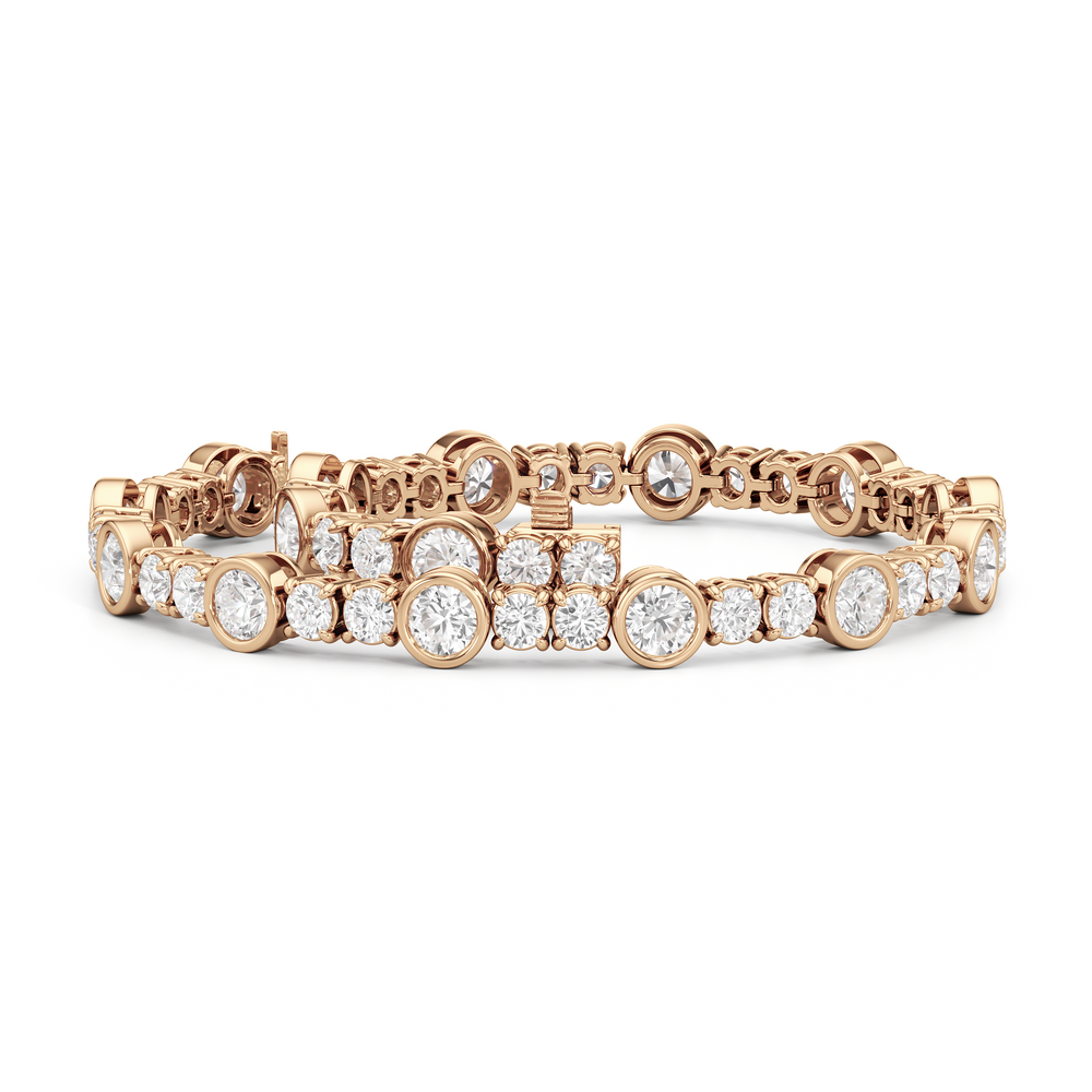 Stationed Round Bezel Set Tennis Bracelet with 6 3/8 Cut Diamond in 14KT Rose Gold view 3
