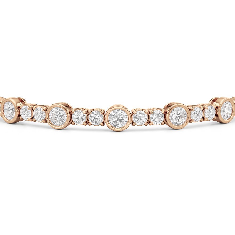 Stationed Round Bezel Set Tennis Bracelet with 6 3/8 Cut Diamond in 14KT Rose Gold view 6
