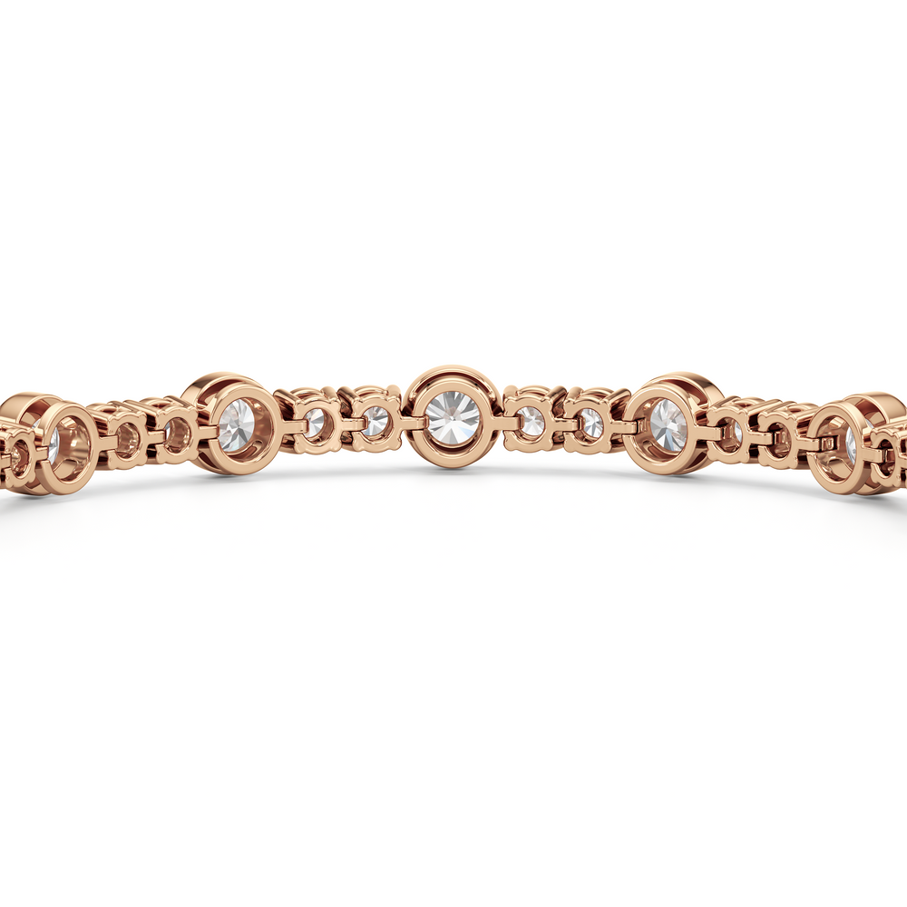Stationed Round Bezel Set Tennis Bracelet with 6 3/8 Cut Diamond in 14KT Rose Gold view 8
