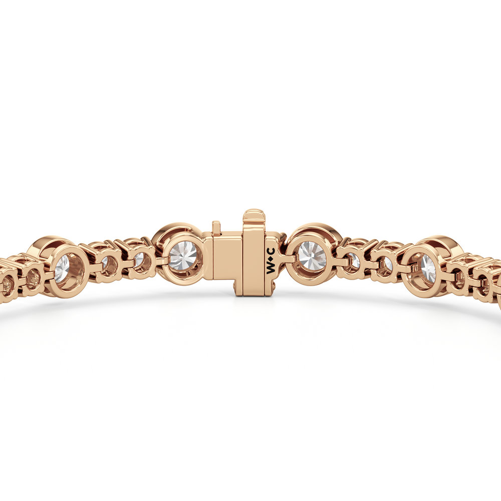 Stationed Round Bezel Set Tennis Bracelet with 6 3/8 Cut Diamond in 14KT Rose Gold view 7
