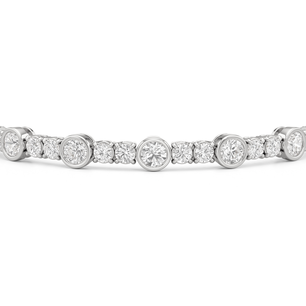 Stationed Round Bezel Set Tennis Bracelet with 6 3/8 Cut Diamond in 14KT White Gold view 6
