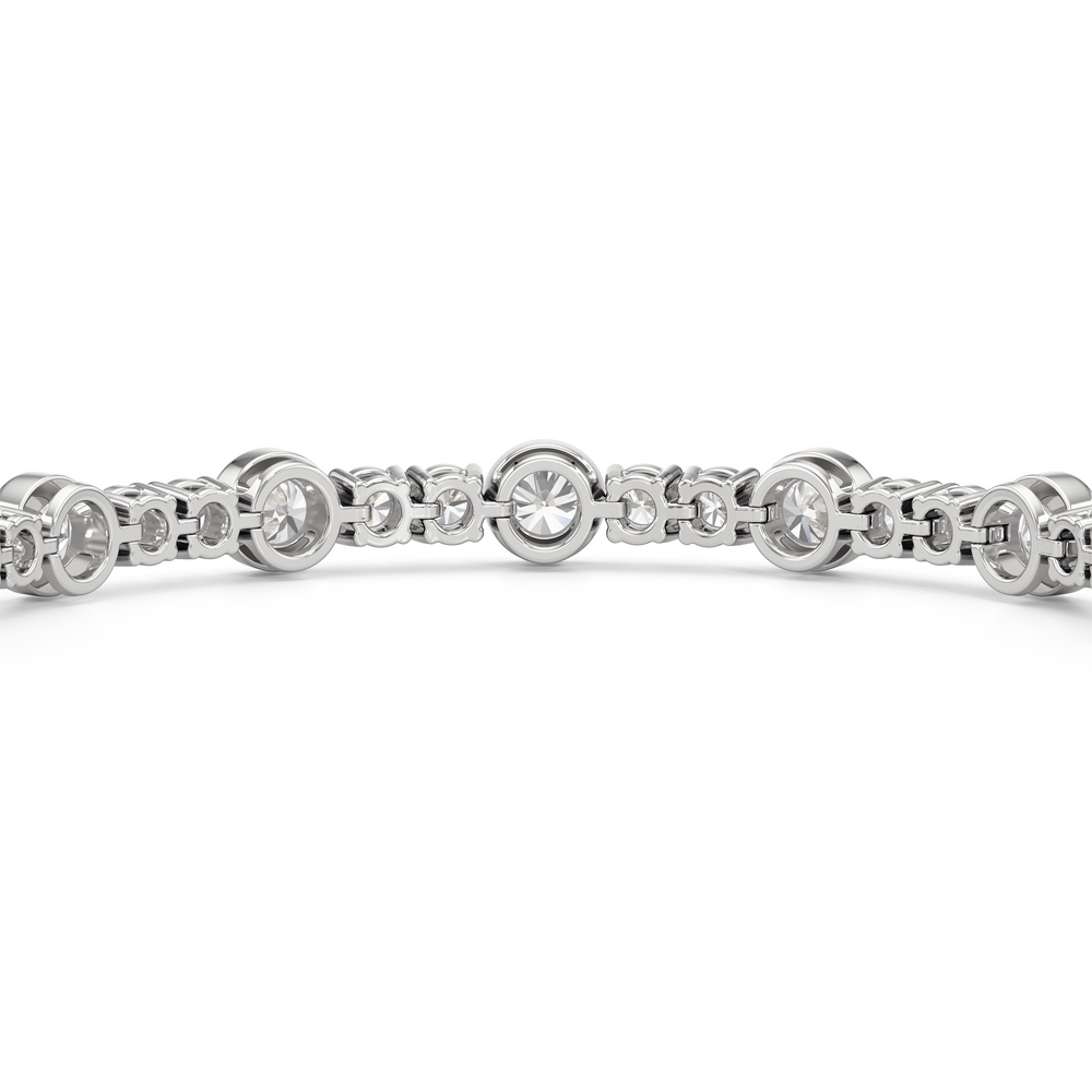 Stationed Round Bezel Set Tennis Bracelet with 6 3/8 Cut Diamond in 14KT White Gold view 8
