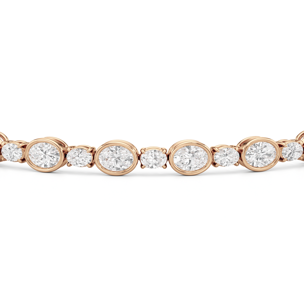 Bezel Oval Alternating Tennis Bracelet with 7 5/8 Cut Diamond in 14KT Rose Gold view 6
