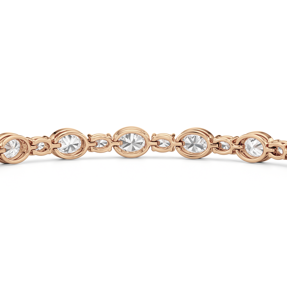Bezel Oval Alternating Tennis Bracelet with 7 5/8 Cut Diamond in 14KT Rose Gold view 8
