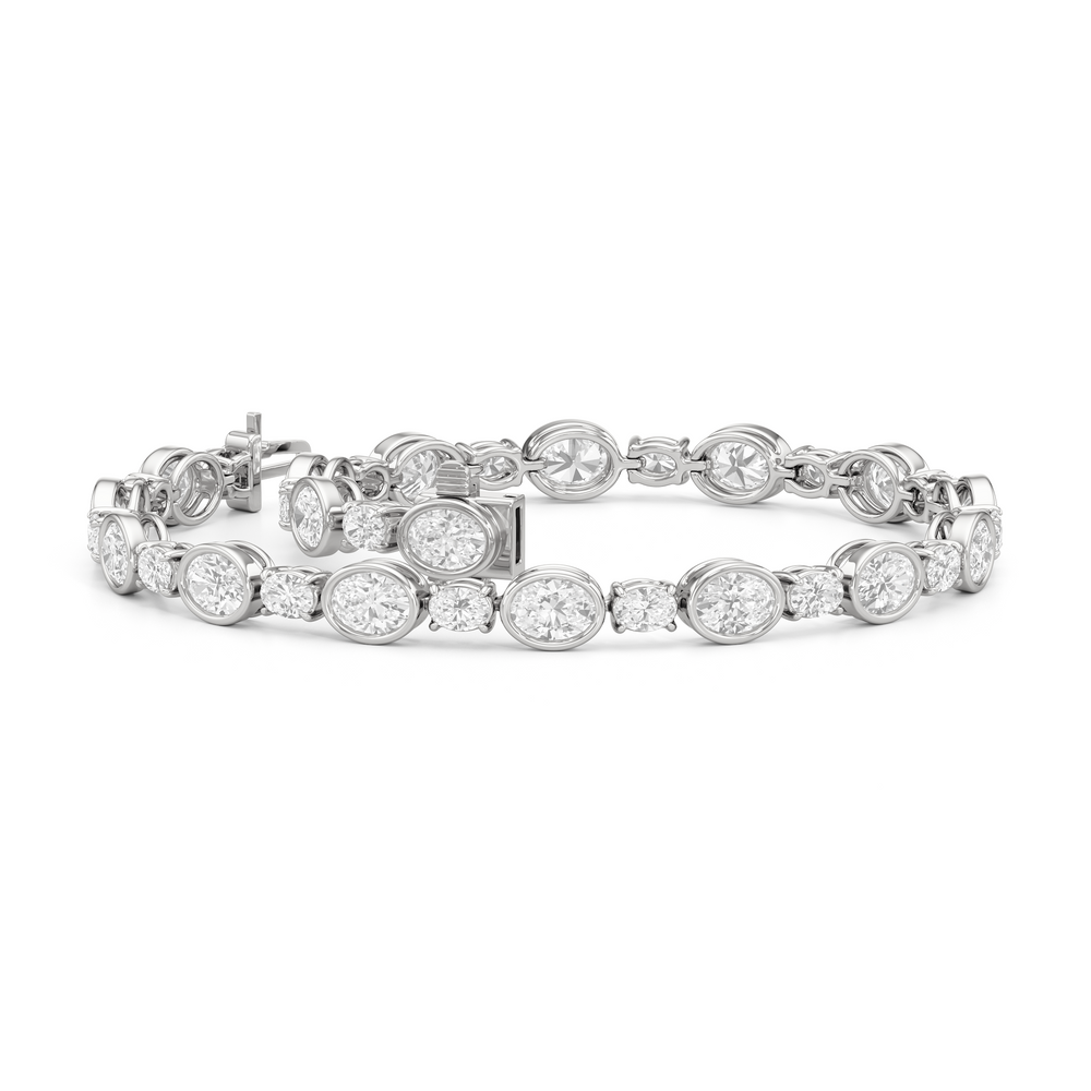 Bezel Oval Alternating Tennis Bracelet with 7 5/8 Cut Diamond in 14KT White Gold view 3
