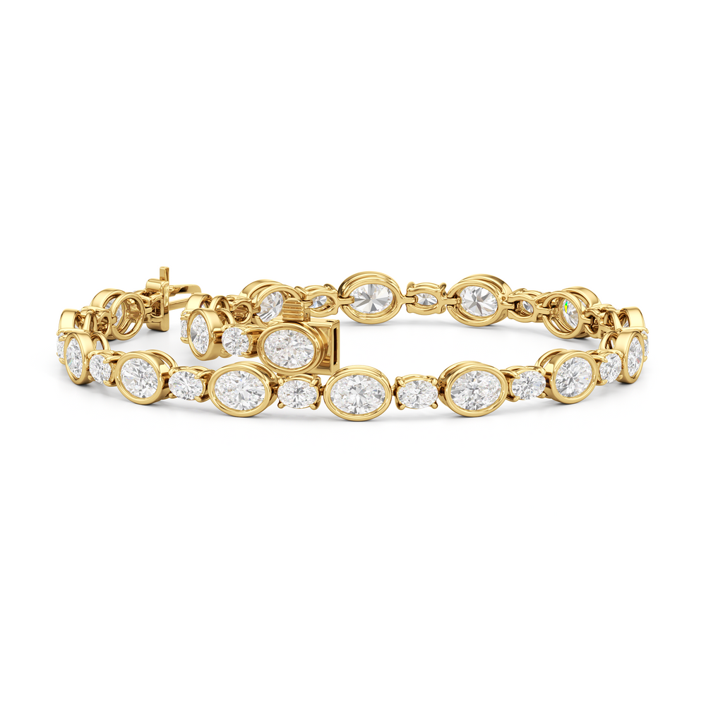 Bezel Oval Alternating Tennis Bracelet with 7 5/8 Cut Diamond in 14KT Yellow Gold view 3
