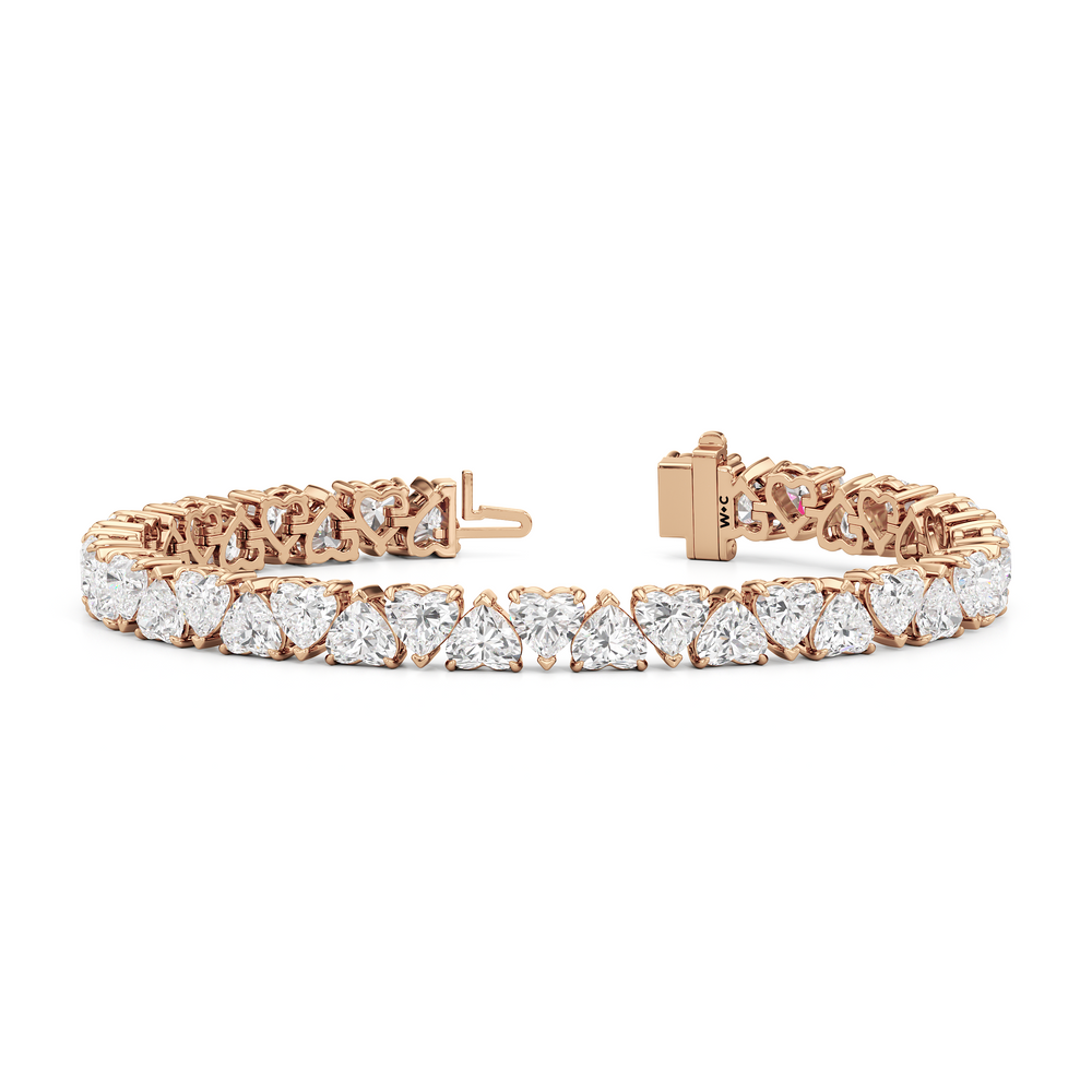 North-South Heart Shape Tennis Bracelet with Lab Cut Diamond in 14KT Rose Gold view 2
