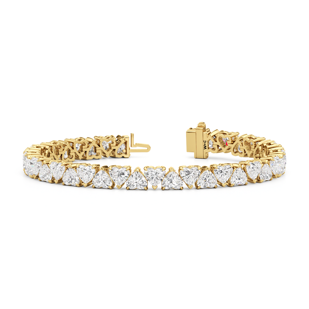 North-South Heart Shape Tennis Bracelet with Lab Cut Diamond in 14KT Yellow Gold view 2
