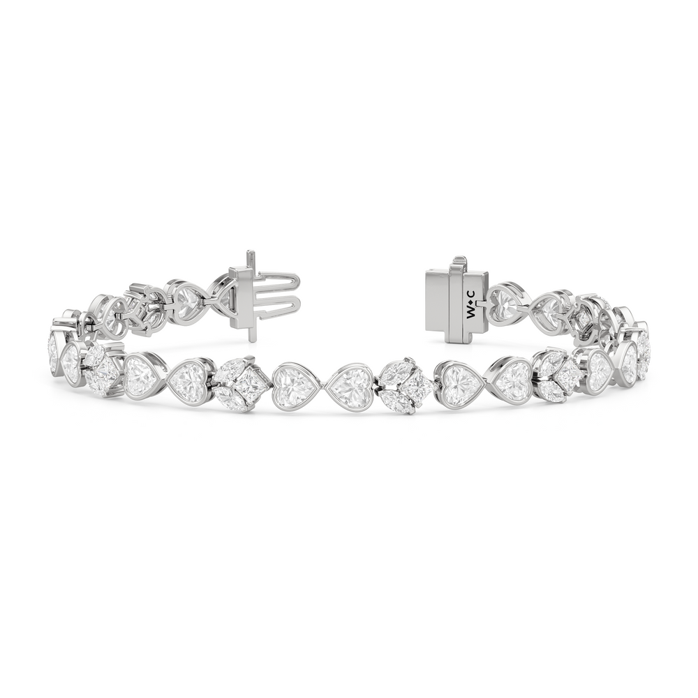 Tulip Blossom Diamond Tennis Bracelet with Lab Cut Diamond in 14KT White Gold view 2
