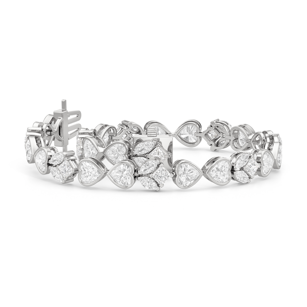 Tulip Blossom Diamond Tennis Bracelet with Lab Cut Diamond in 14KT White Gold view 3
