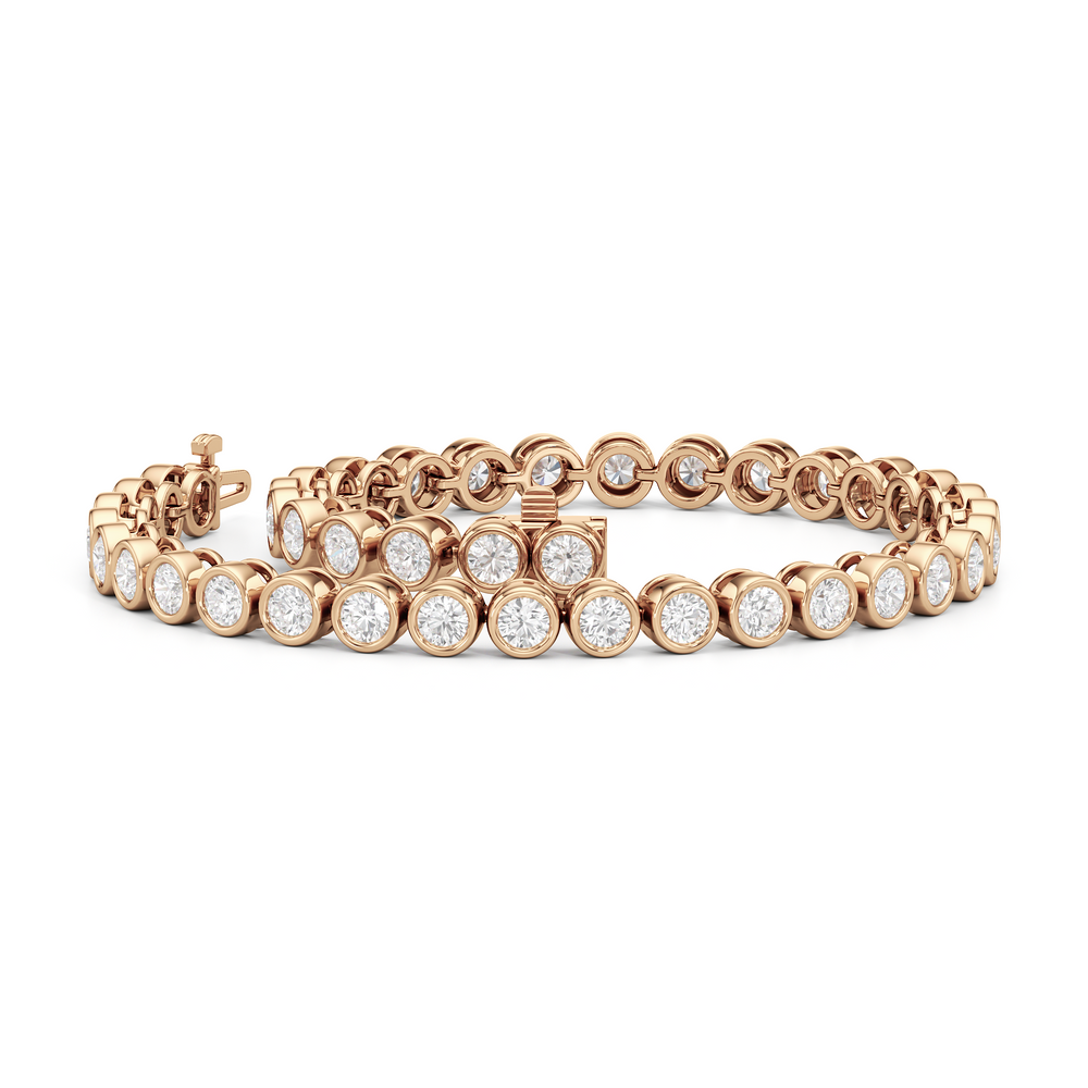 Bezel Set Round Lab Diamond Tennis Bracelet with 4 Cut Diamond in 14KT Rose Gold view 3
