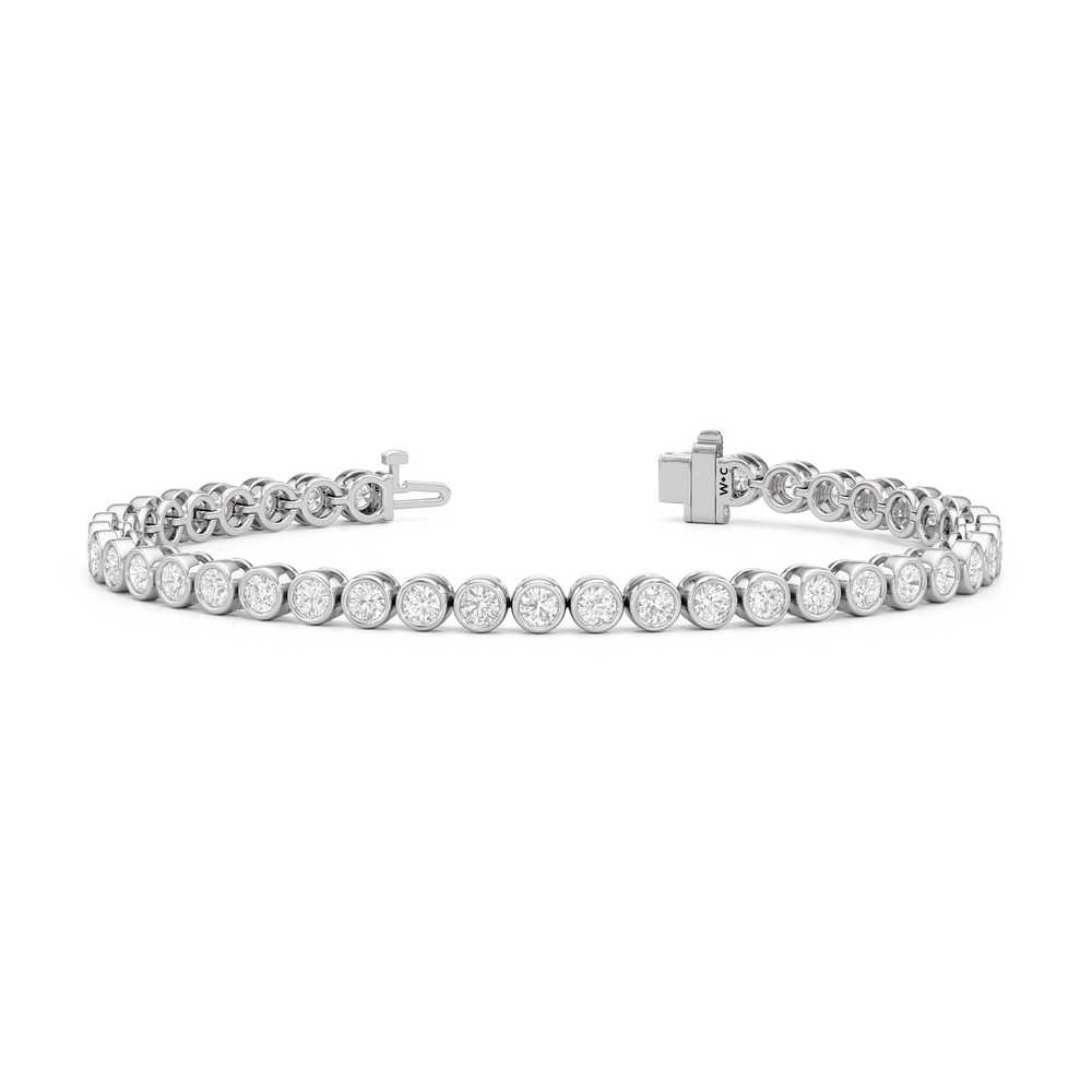 Bezel Set Round Lab Diamond Tennis Bracelet with 4 Cut Diamond in 14KT White Gold view 2
