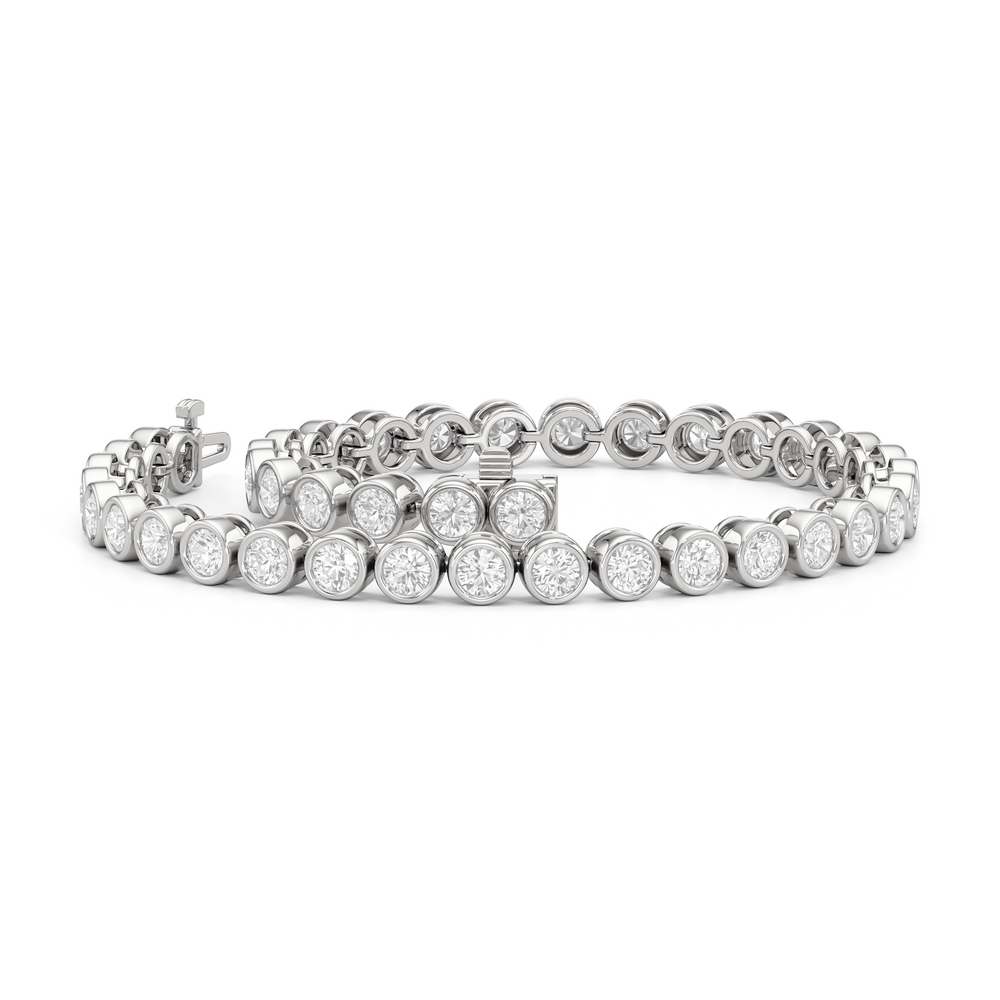 Bezel Set Round Lab Diamond Tennis Bracelet with 4 Cut Diamond in 14KT White Gold view 3
