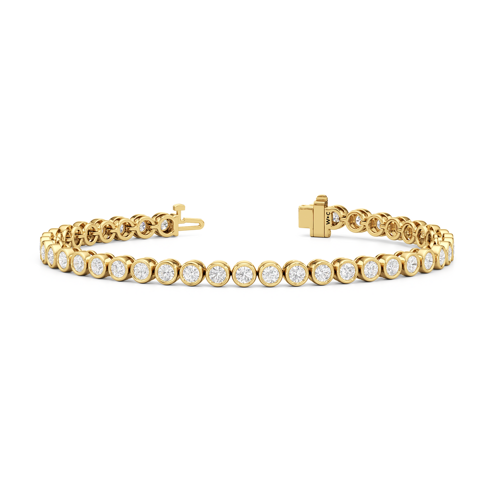 Bezel Set Round Lab Diamond Tennis Bracelet with 4 Cut Diamond in 14KT Yellow Gold view 2
