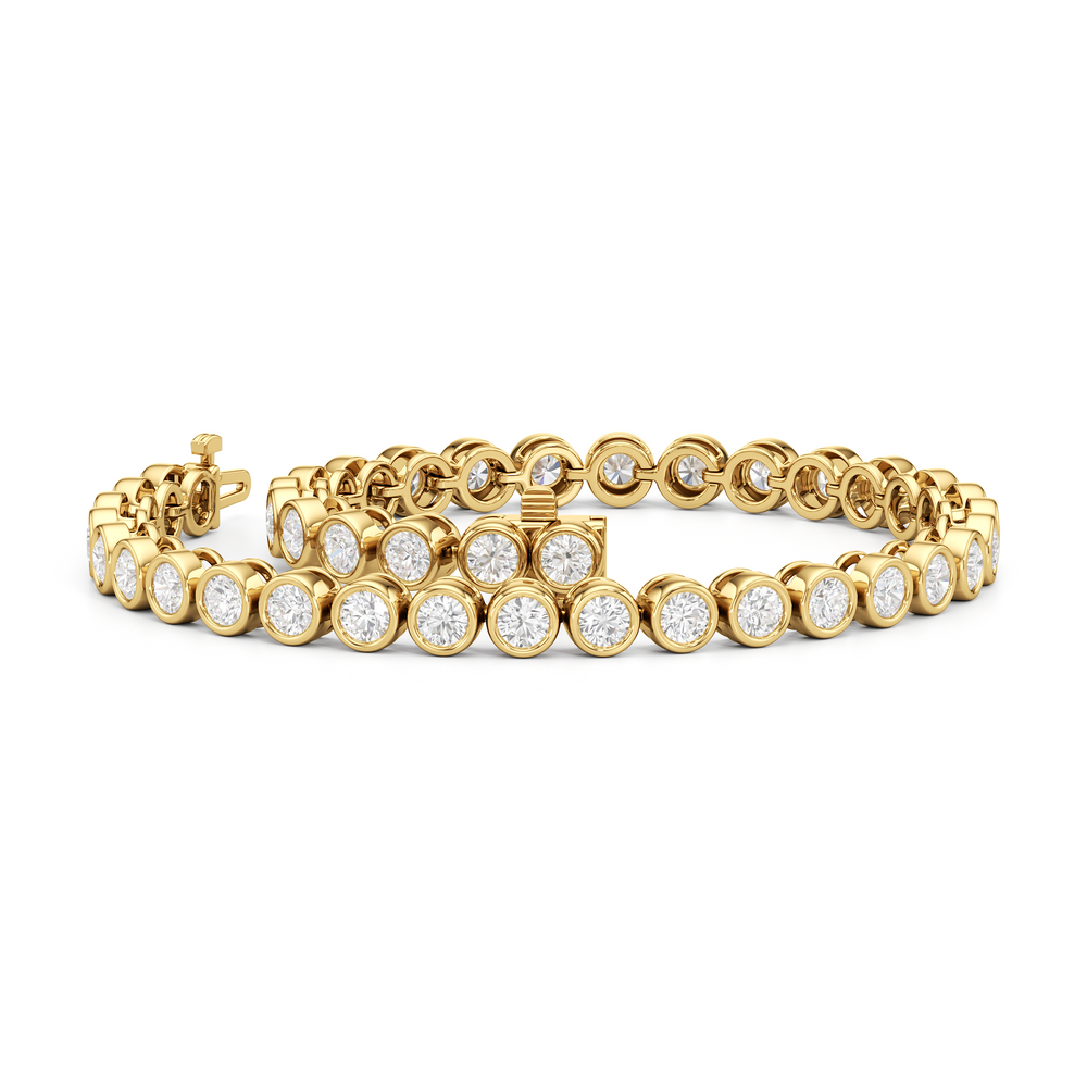 Bezel Set Round Lab Diamond Tennis Bracelet with 4 Cut Diamond in 14KT Yellow Gold view 3
