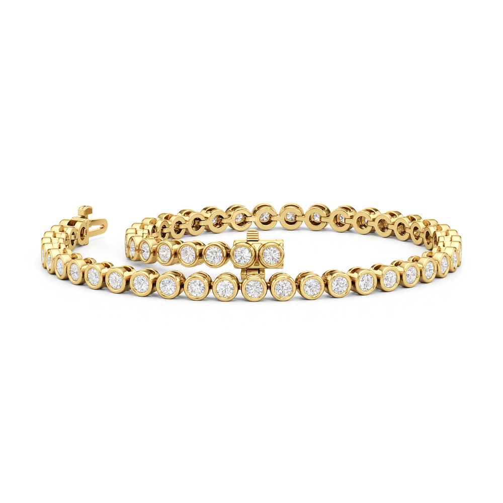 Bezel Set Round Lab Diamond Tennis Bracelet with 2 Cut Diamond in 14KT Yellow Gold view 3
