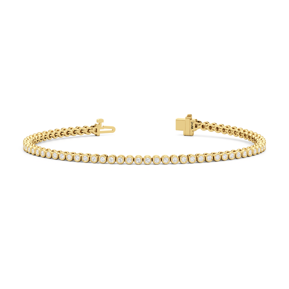 Bezel Set Round Lab Diamond Tennis Bracelet with 1 Cut Diamond in 14KT Yellow Gold view 2

