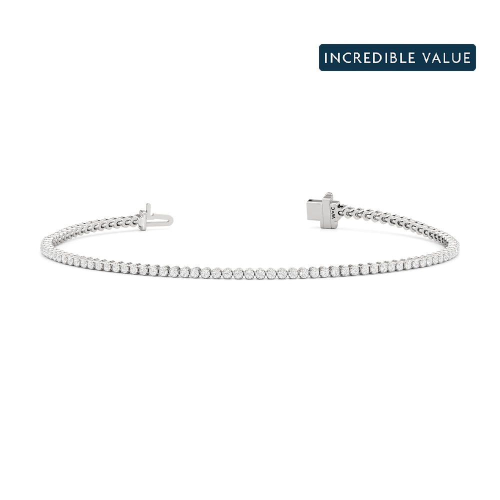 Four Prong Lab Diamond Tennis Bracelet with 1 Cut Diamond in 14KT White Gold view 1
