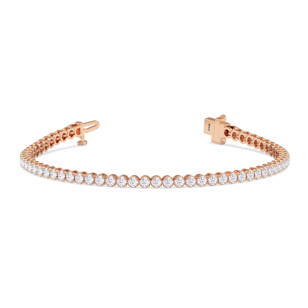 Four Prong Lab Diamond Tennis Bracelet with 2 Cut Diamond in 14KT Rose Gold view 2
