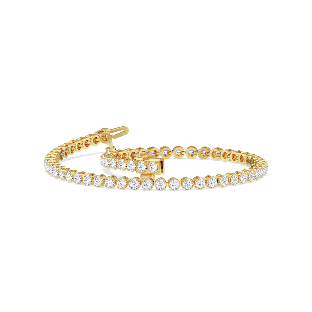 Four Prong Lab Diamond Tennis Bracelet with 2 Cut Diamond in 14KT Yellow Gold view 3
