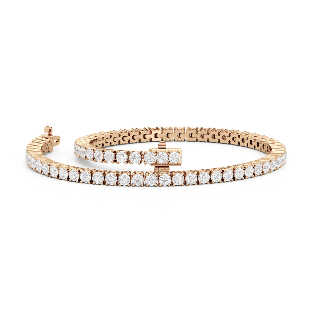 Four Prong Lab Diamond Tennis Bracelet with 3 Cut Diamond in 14KT Rose Gold view 2
