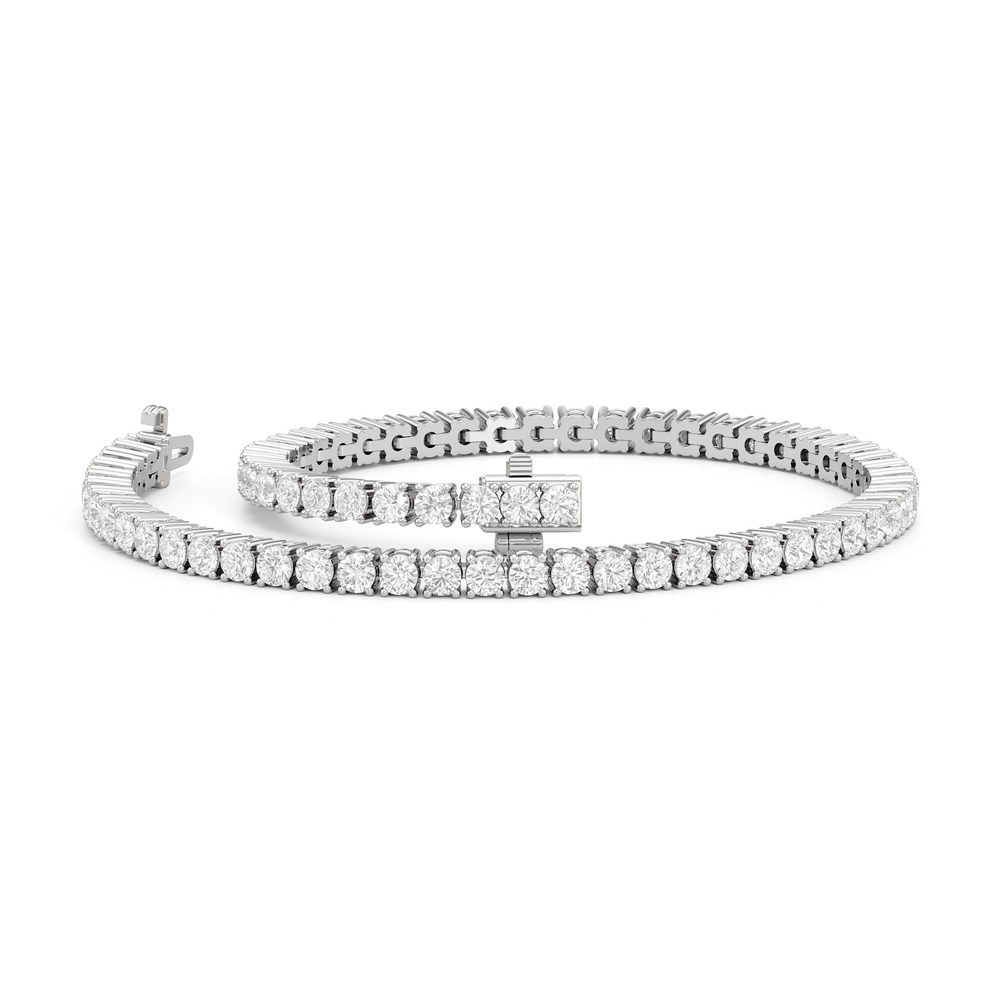 Four Prong Lab Diamond Tennis Bracelet with 3 Cut Diamond in 14KT White Gold view 2
