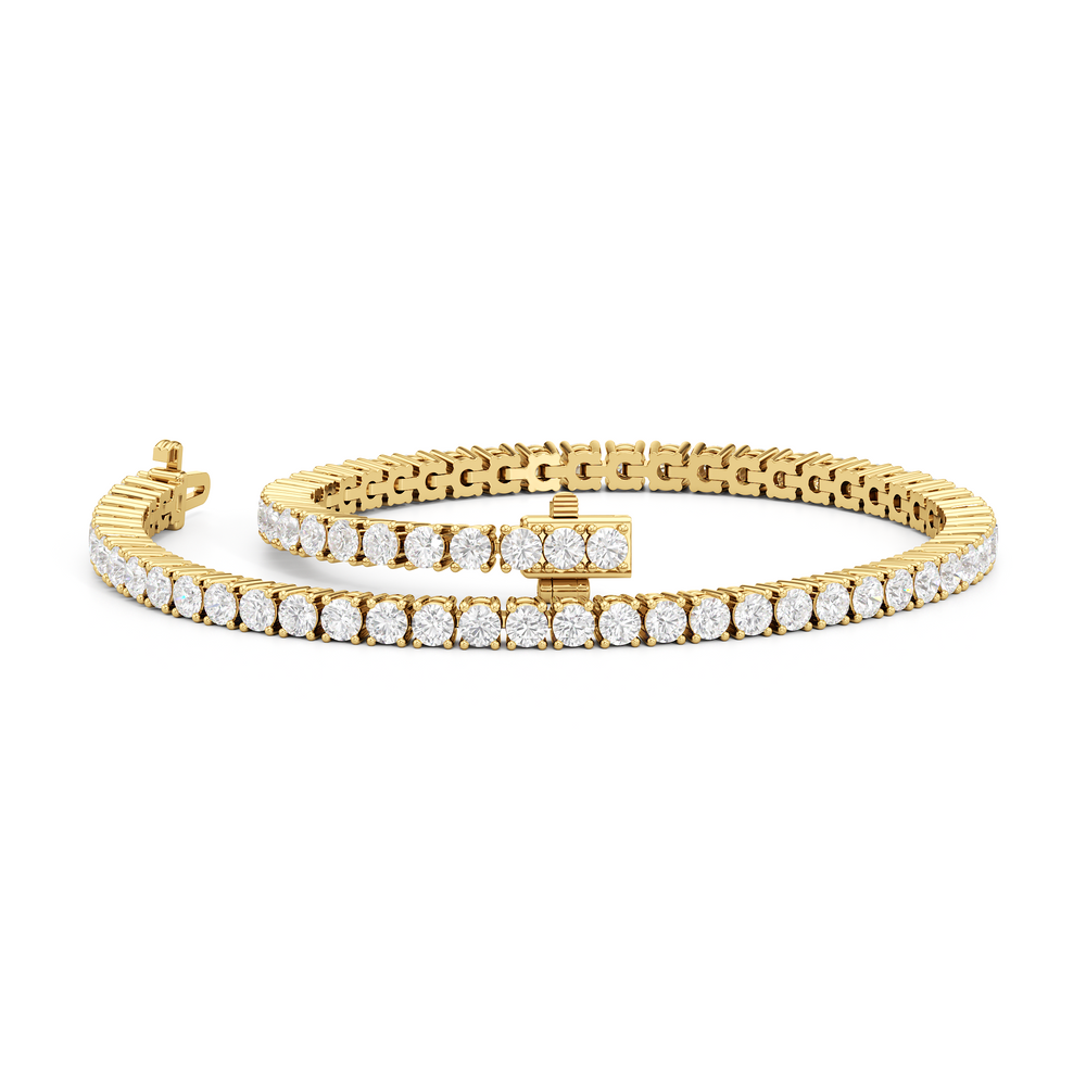 Four Prong Lab Diamond Tennis Bracelet with 3 Cut Diamond in 14KT Yellow Gold view 2

