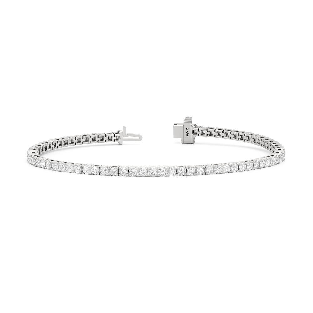 Classic 4-Prong Round Lab Diamond Square Basket Tennis Bracelet with 3 Cut Diamond in 14KT White Gold view 2
