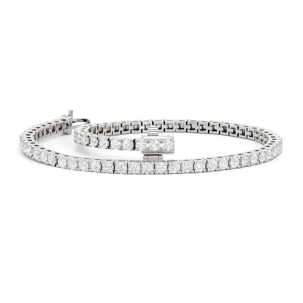 Classic 4-Prong Round Lab Diamond Square Basket Tennis Bracelet with 3 Cut Diamond in 14KT White Gold view 3
