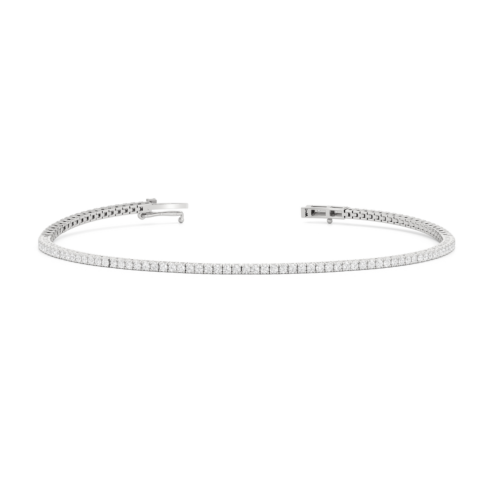 Classic 4-Prong Round Lab Diamond Square Basket Tennis Bracelet with 1 Cut Diamond in 14KT White Gold view 2

