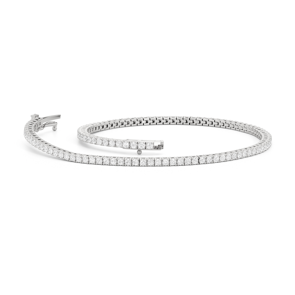 Classic 4-Prong Round Lab Diamond Square Basket Tennis Bracelet with 1 Cut Diamond in 14KT White Gold view 3
