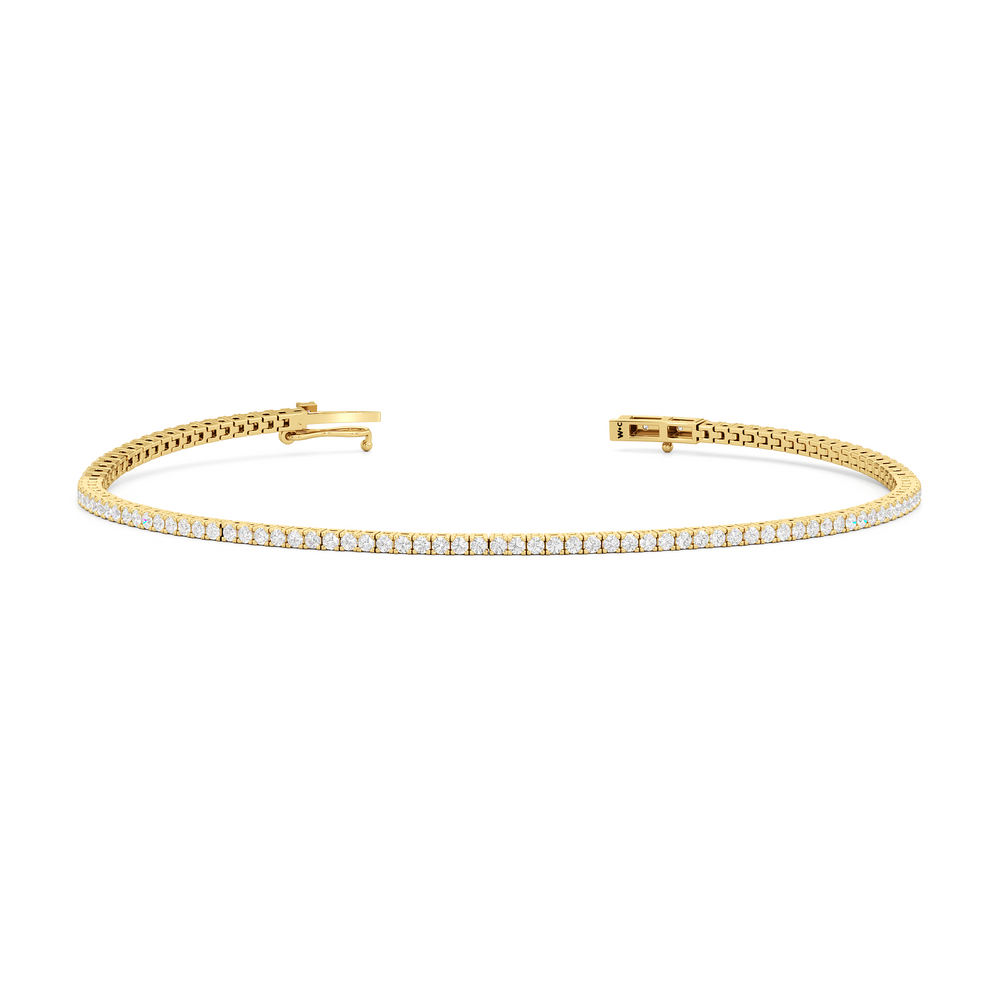 Classic 4-Prong Round Lab Diamond Square Basket Tennis Bracelet with 1 Cut Diamond in 14KT Yellow Gold view 2
