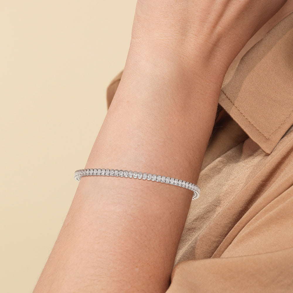 Half-Bezel Lab Diamond Tennis Bracelet with 3 Cut Diamond in 14KT Yellow Gold view 3
