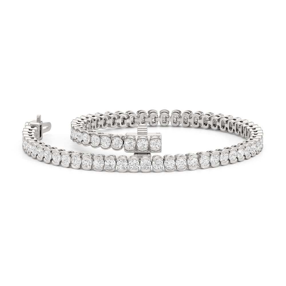 Half-Bezel Lab Diamond Tennis Bracelet with 3 Cut Diamond in 14KT White Gold view 2
