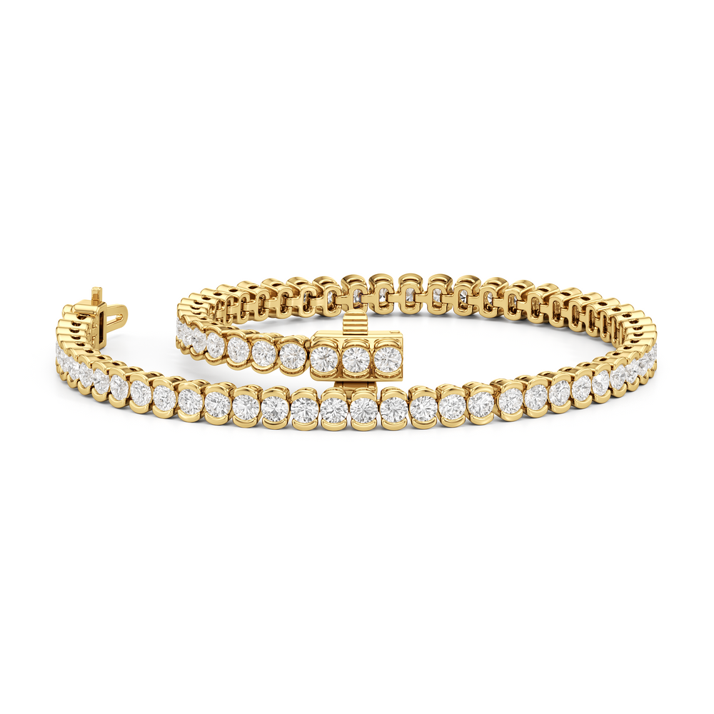 Half-Bezel Lab Diamond Tennis Bracelet with 3 Cut Diamond in 14KT Yellow Gold view 2
