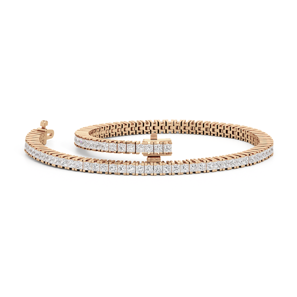 Princess Cut Lab Diamond No-Gap Tennis Bracelet with 3 Cut Diamond in 14KT Rose Gold view 2
