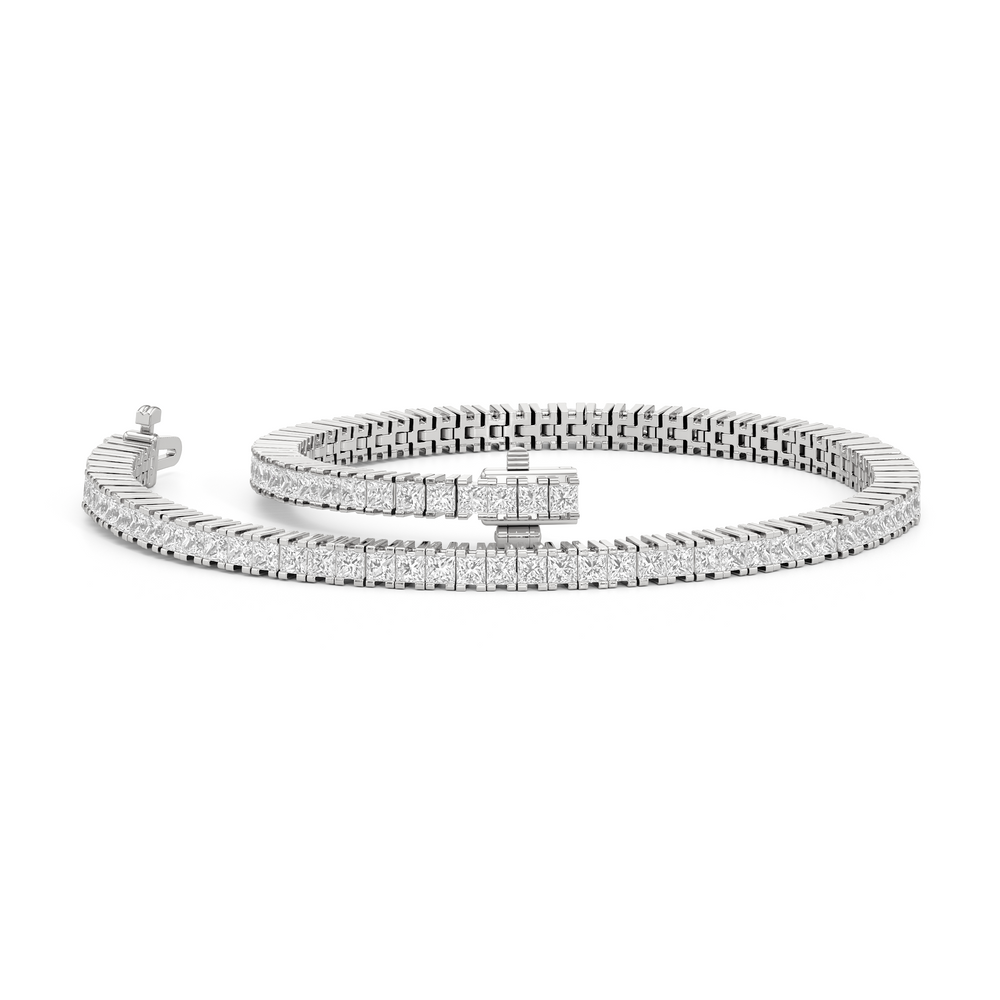 Princess Cut Lab Diamond No-Gap Tennis Bracelet with 3 Cut Diamond in 14KT White Gold view 2
