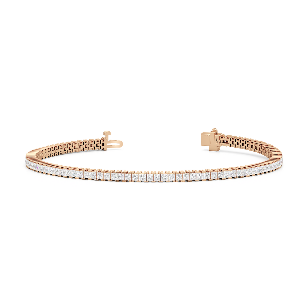 Princess Cut Lab Diamond No-Gap Tennis Bracelet with 4 Cut Diamond in 14KT Rose Gold view 2
